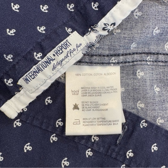International Report Shirt Large Blue White Button Up Anchors Short Sleeve - Picture 6 of 9